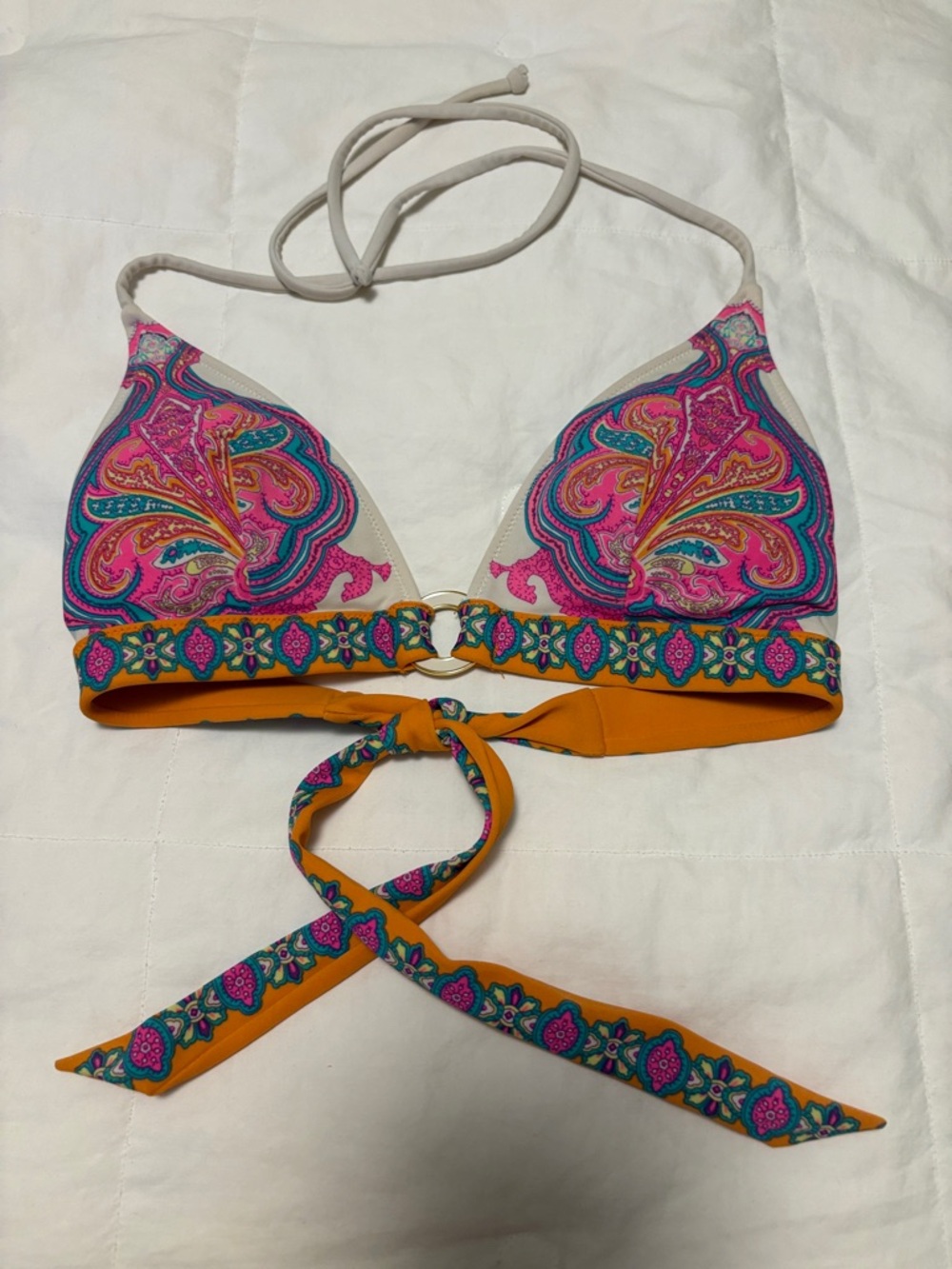 Victoria Secret Vibrant Paisley Triangle Bikini Top in Pink & Mustard